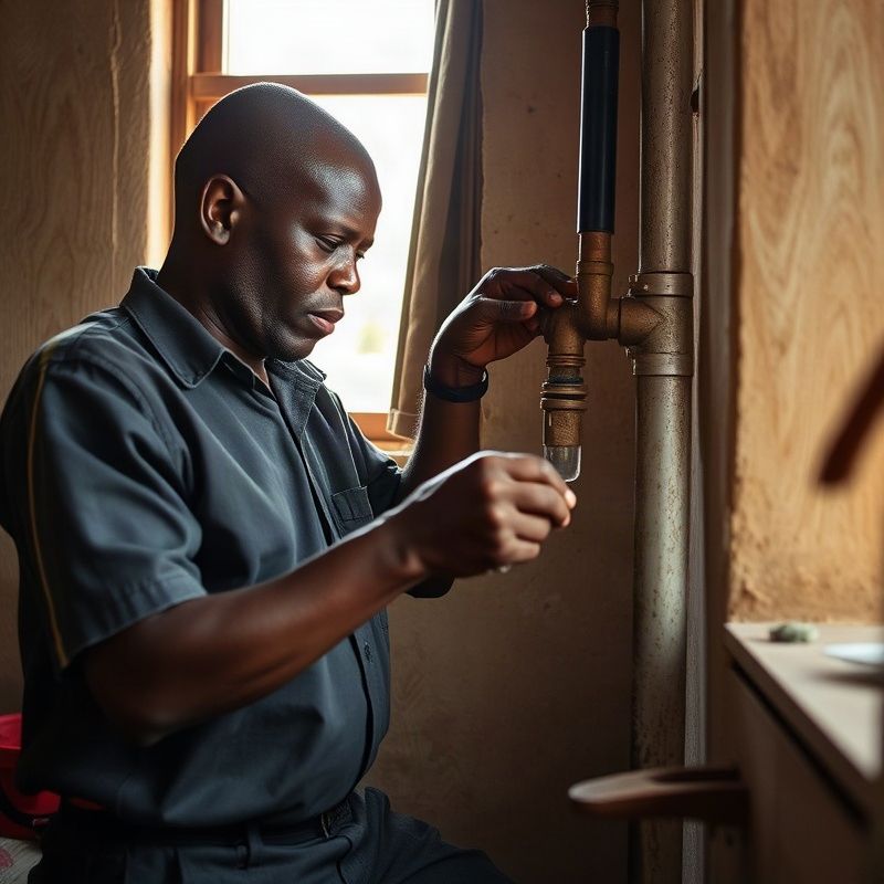 Novaupulse technician working on a plumbing repair inside a Kakamega home