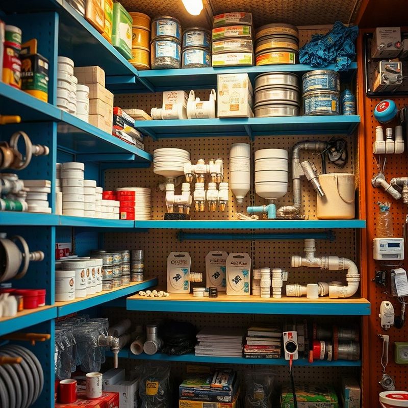 Neatly organised product shelves with plumbing and electrical items in the Novaupulse Kakamega shop